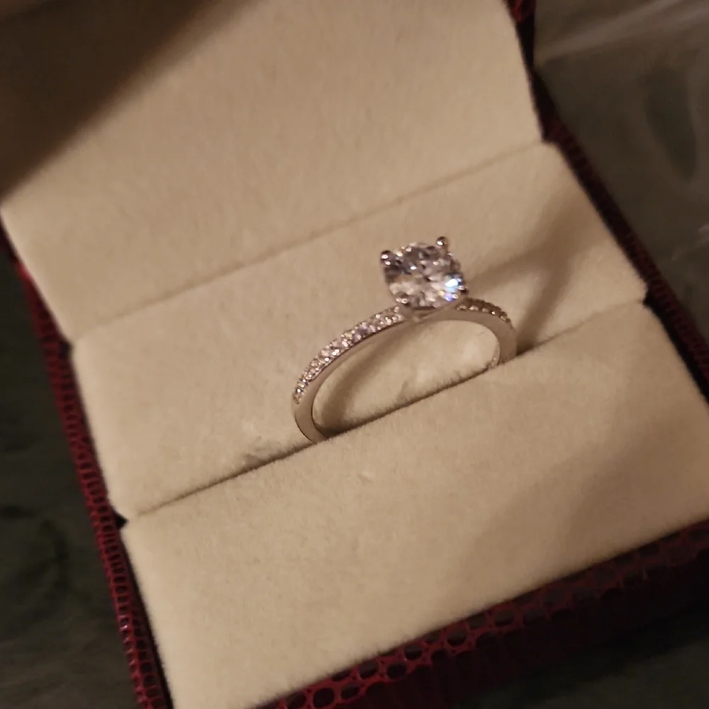 Radiant Silver Crystal Ring Moissanite New